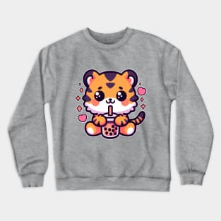 Baby Tiger Drinking Bubble Tea Kawaii Wild Animal Crewneck Sweatshirt